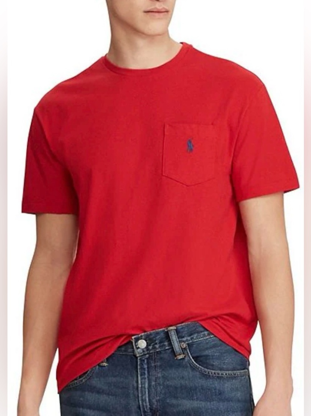 Polo Ralph Lauren Mens Red Pocket T-Shirt Short Sleeve Blue Pony Logo Size Large